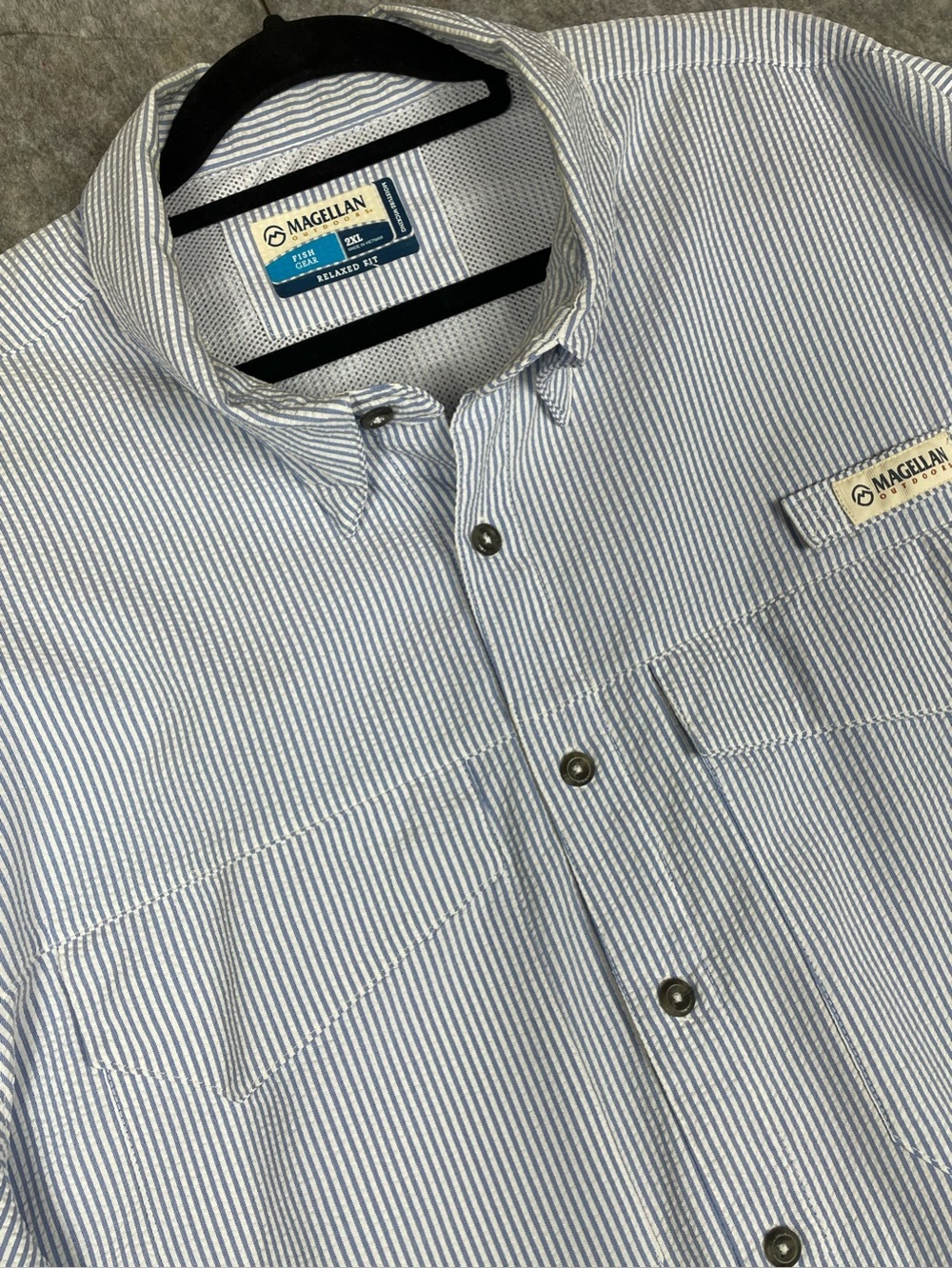 Magellan Fish Gear Blue White Seersucker Performance Everyday Wear Shirt 2XL